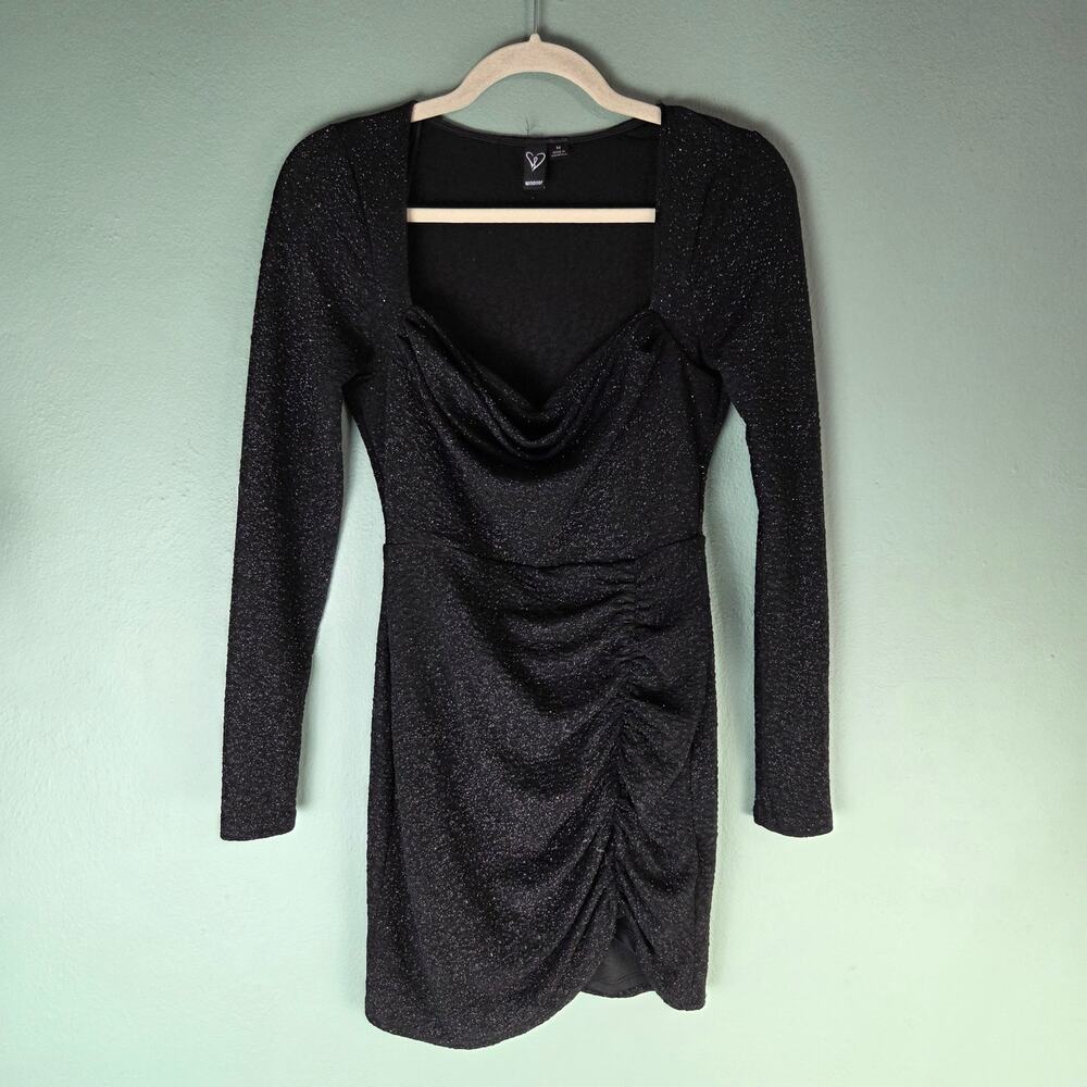 Windsor Medium Black Glitter Shimmer Dress Cowl Neck Bodycon Ruched Formal